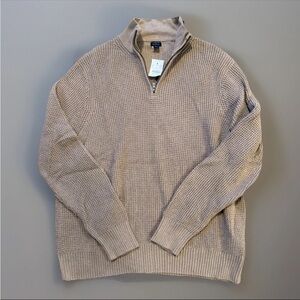 J. Crew Men's Large Waffle-Knit Half-Zip Pullover Tan Cotton Sweater AG081 $89